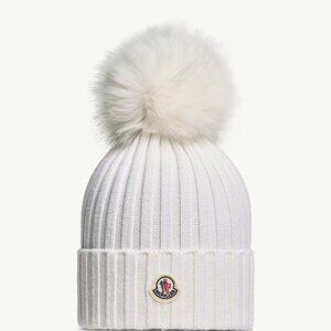 Moncler White Knit Pom-Pom Hat